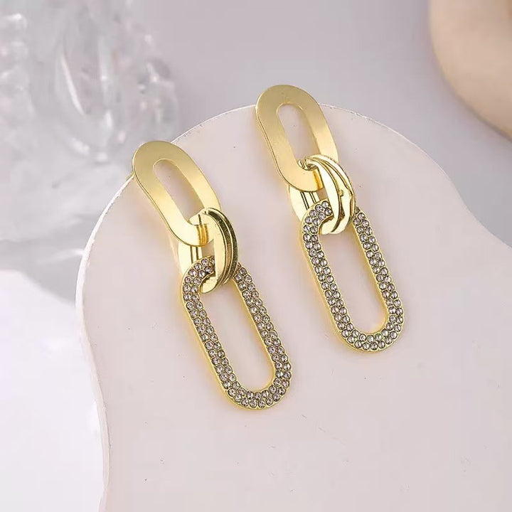 Geometric Interlocking Pavé Drop Earrings (Light Luxury Niche Edgy Earrings)