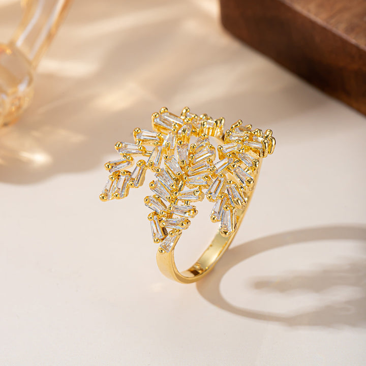 Gold Firework Baguette Diamond S925 Silver Ring