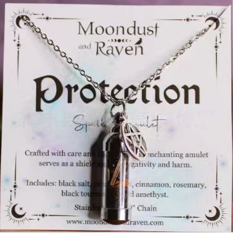 Vintage Wish Bottle Crystal Herb Amulet Necklace, Multi-Themed Stainless Steel Spiritual Clavicle Chain