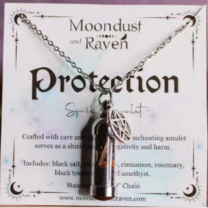 Vintage Wish Bottle Crystal Herb Amulet Necklace, Multi-Themed Stainless Steel Spiritual Clavicle Chain