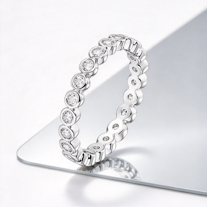 Bezel Set Full Eternity Diamond S925 Silver Ring