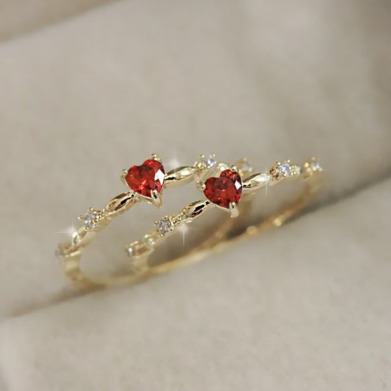 Heart Gemstone Band Set (Light Luxury Niche Romantic Ring)