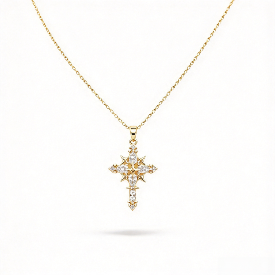 Star Cross Diamond Pendant Necklace