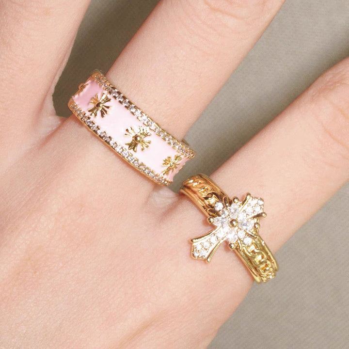 Vintage Rose Diamond Gold Tone Ring (French Romantic Statement Band)
