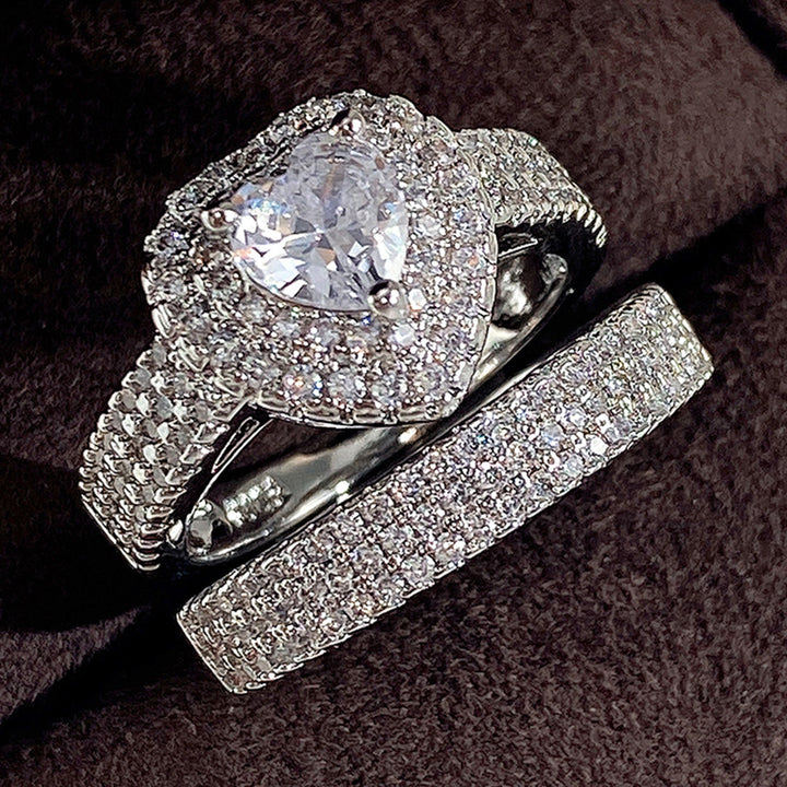 Heart Halo Stackable Ring Set (Light Luxury Niche Romantic Band)