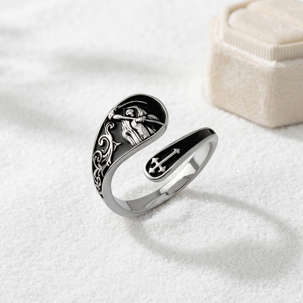 Grim Reaper Cross Open‑Adjustable Ring