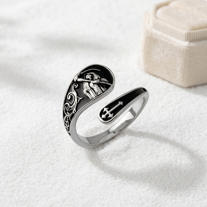 Grim Reaper Cross Open‑Adjustable Ring