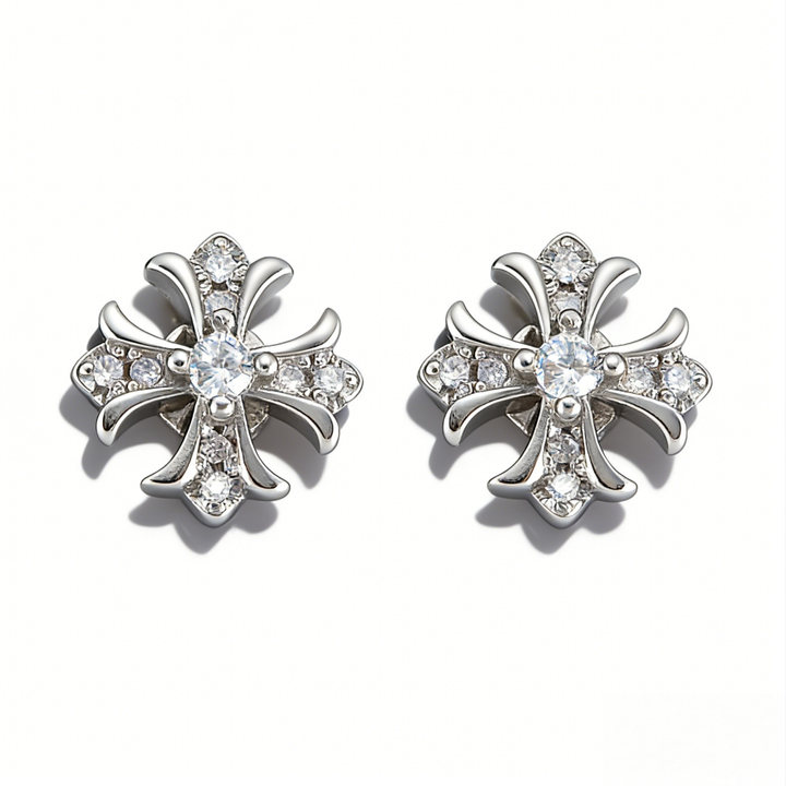 Vintage Cross Pavé Stud Earrings (Clip-On Punk Niche Jewelry)