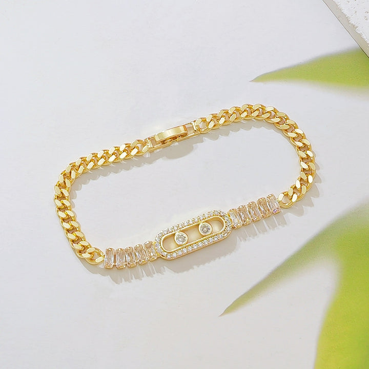Luxury Sliding Paved Diamond Cuban Bracelet, Rectangular Inlaid Diamond Spliced Bracelet for Women