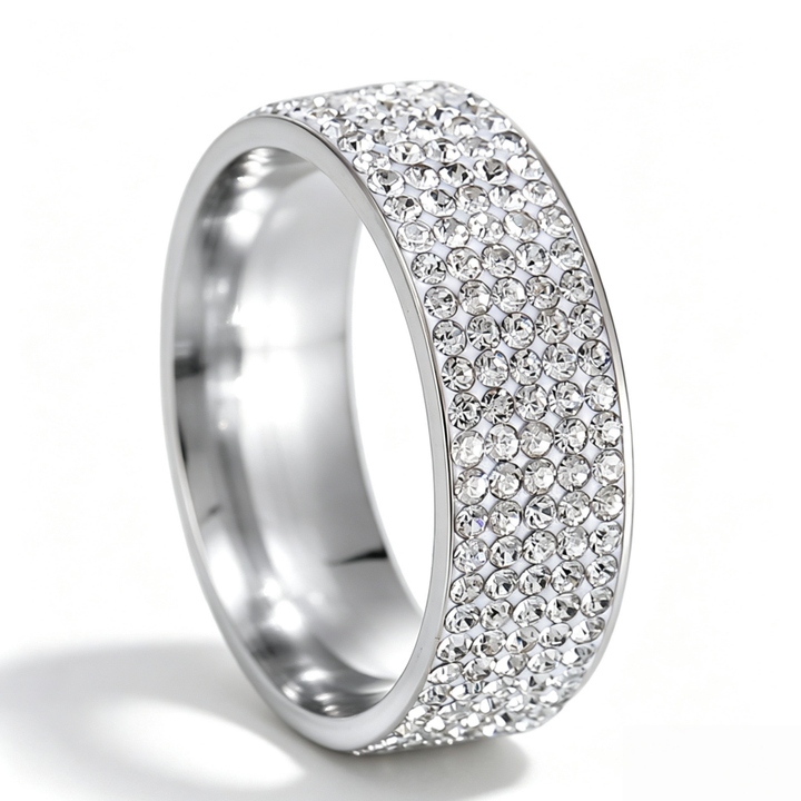 5 Rows Full Paved Diamond Wide Eternity Sterling Silver Ring, Bling Micro Pave Band Gold Silver Unisex Hip Hop Ring