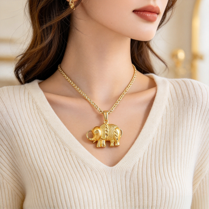 S925 Silver 3D Elephant Pendant Necklace, 2 Colors Lucky Animal Figaro Chain