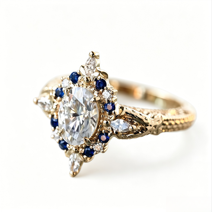 Vintage Filigree Sapphire Halo Engagement Ring (Delicate Luxury Statement Band)