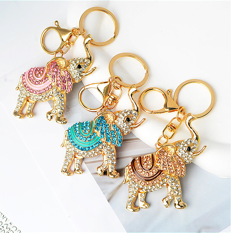 Rhinestone‑Encrusted 3D Elephant Keychain Charm, Multi‑Color Options