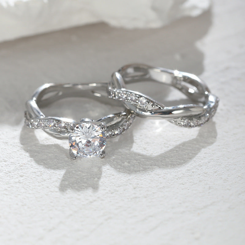 Intertwined Stackable Diamond Ring Set (Luxury Romantic Wedding Ring Style)