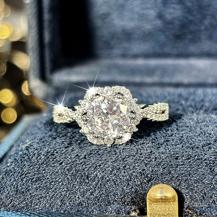 Floral Halo Twist Shank Diamond Ring (Light Luxury Niche Proposal & Engagement Band)