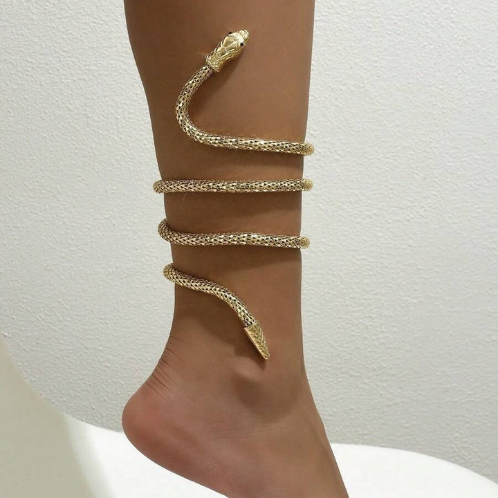 Bendable Wrapped Snake Anklet, Vintage Textured Serpent Leg Chain, Multi-use Snake Choker & Leg Jewelry