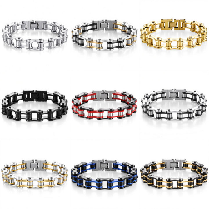Motorcycle Chain Stainless Steel Bracelet (Men's Edgy Punk Style Titanium Steel Band)