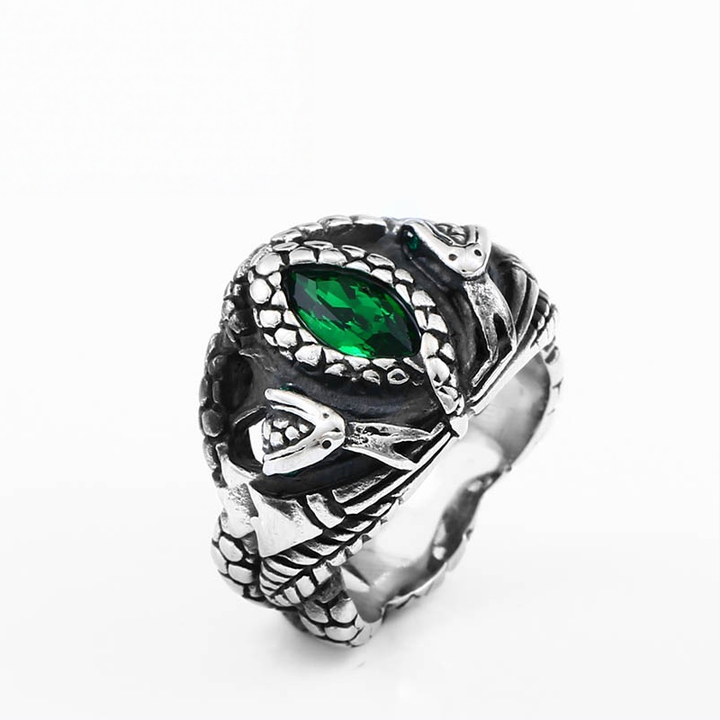 Vintage Antique Double Snake Wrap Green Diamond Ring, Dark Punk Sculpted Men’s Statement Band