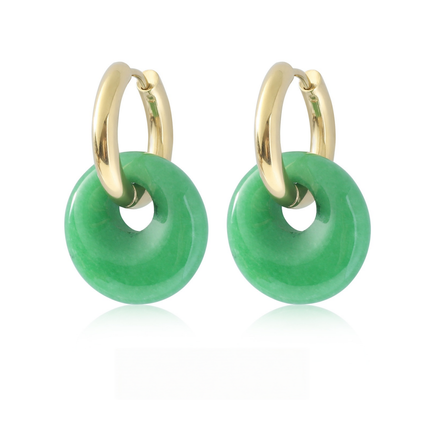Multi-Color Natural Stone Donut S925 Silver Hoop Earrings, Gold Interlocking Geometric Huggie Earrings, Minimalist Dangle Earrings for Women, 9 Stone Options