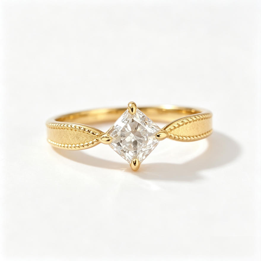 Vintage Princess Cut Wheat Ring Set, S925 Silver Brushed Star Band Two-Piece Rings, Gold & Silver Tone