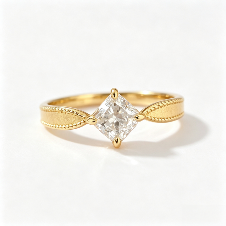 Vintage Princess Cut Wheat Ring Set, S925 Silver Brushed Star Band Two-Piece Rings, Gold & Silver Tone