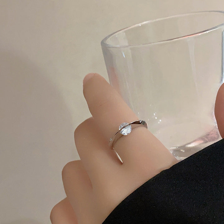 Horizontal Set Main Stone Plain Band Ring, Gold & Silver One-Bar Cross Zircon Light Luxury Band