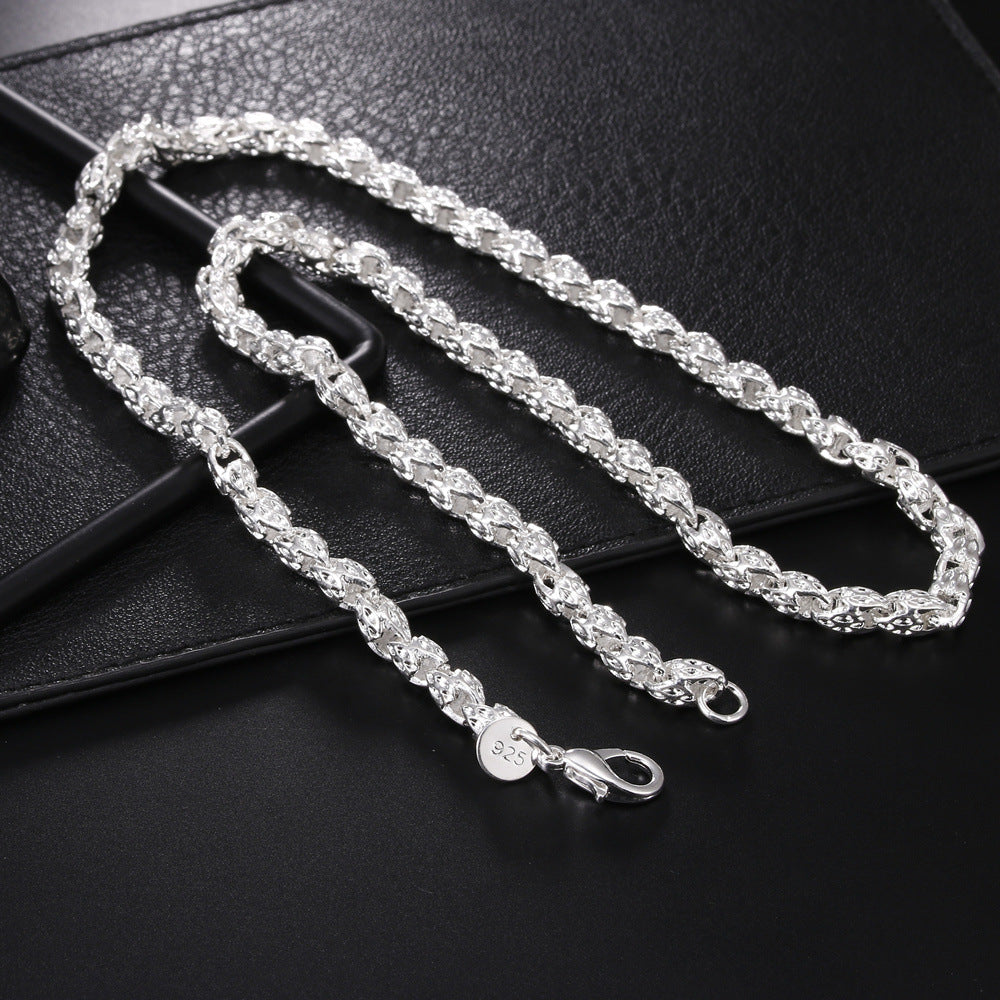 Vintage Textured Rope Chain Necklace, Silver Engraved Link Chain