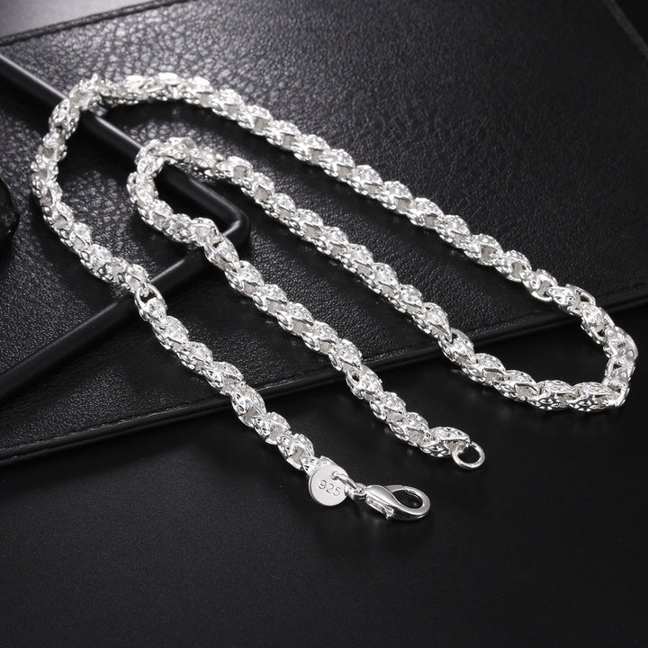Vintage Textured Rope Chain Necklace, Silver Engraved Link Chain