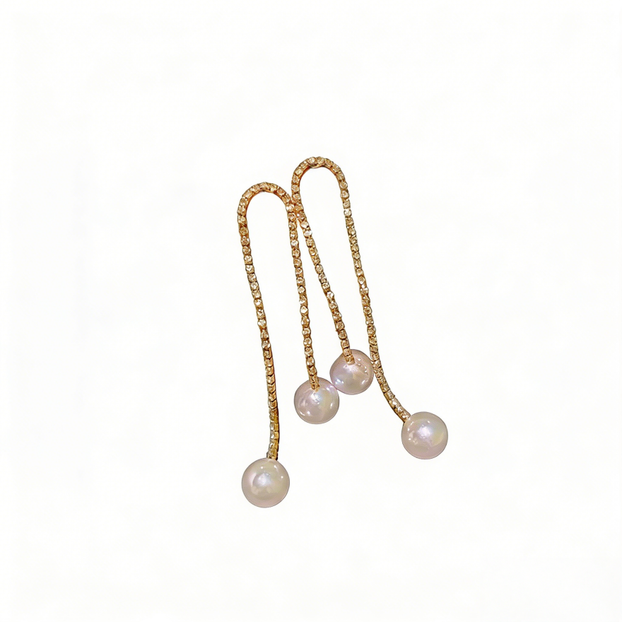 Pavé U-Shape Pearl Drop Threader Earrings (2 Colors Delicate Luxury Jewelry)