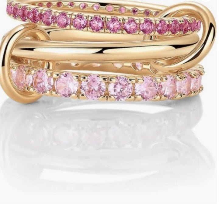 3 Linked Interlocked Stacking Ring, Multi-Color Dainty Chain Band For Women
