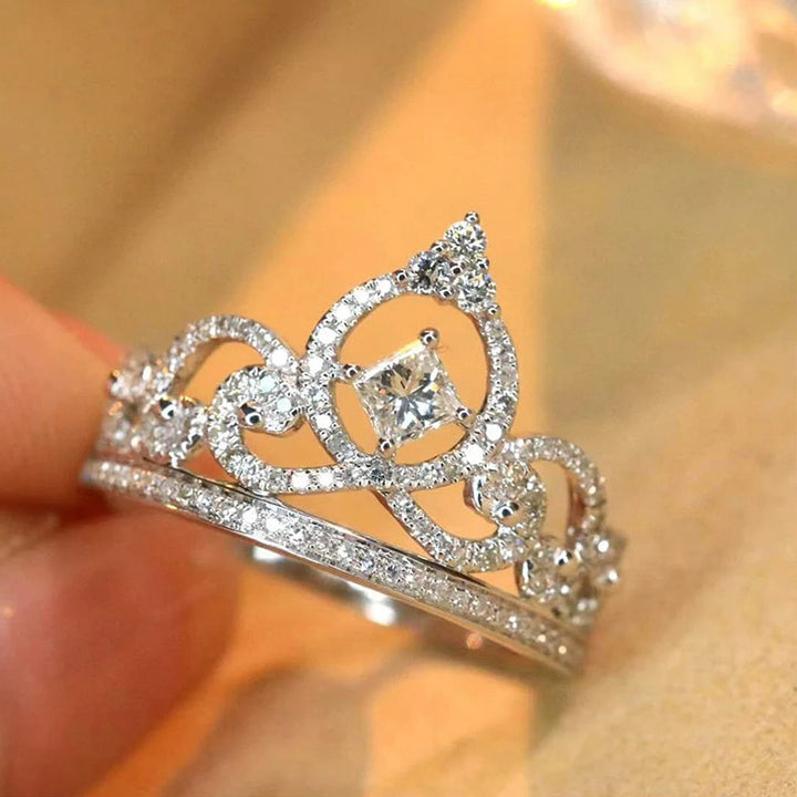 Princess Crown Double‑Layer Diamond Ring