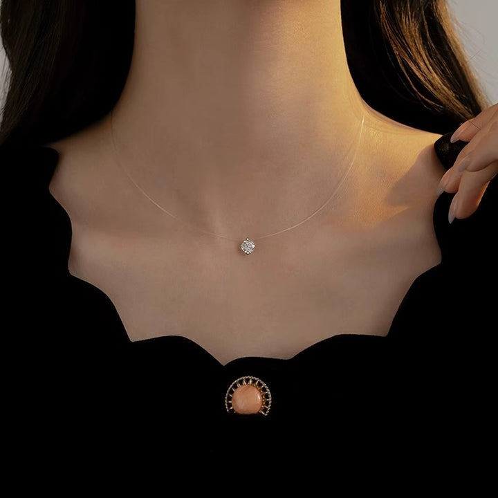 Invisible Fish Line Round Large Diamond Necklace