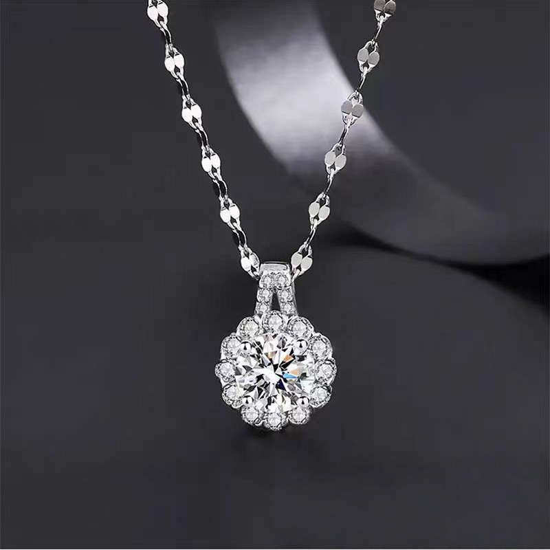 Luxury Round Diamond Halo Necklace (Classic Prong-Set Pendant Chain)