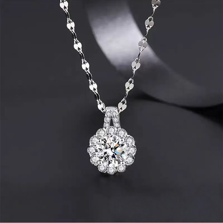 Luxury Round Diamond Halo Necklace (Classic Prong-Set Pendant Chain)