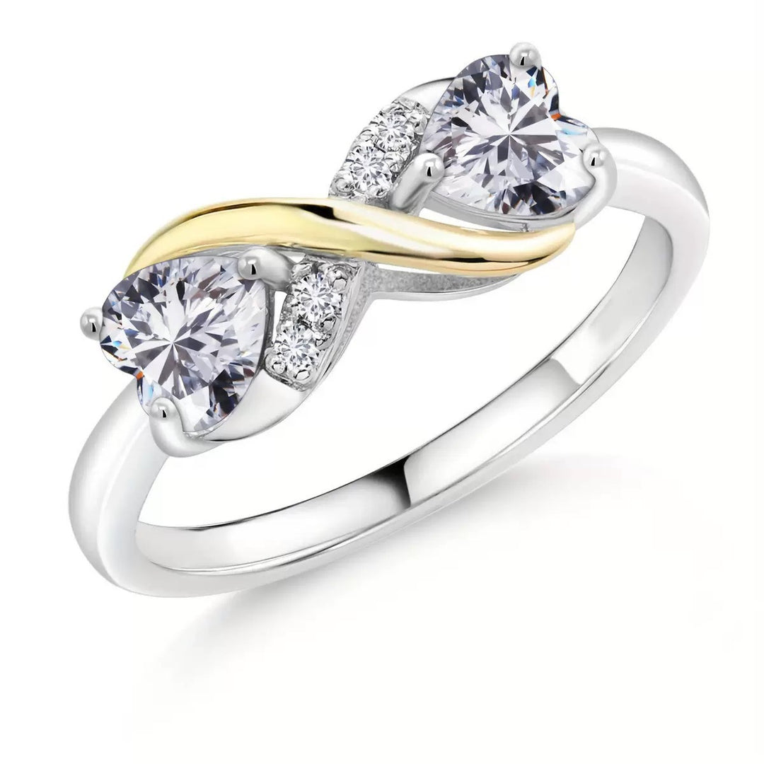 Double Heart Intertwined Two-Tone Ring (Light Luxury Niche Romantic Band)