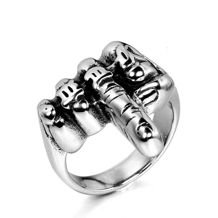 Vintage Sculpted Fist Ring, S925 Silver Antiqued Punk Skull Gesture Statement Band For Men
