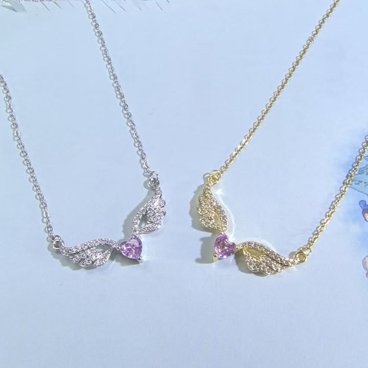 Angel Wings Heart diamond Necklace (Multi-Color Delicate Romantic Pendant)