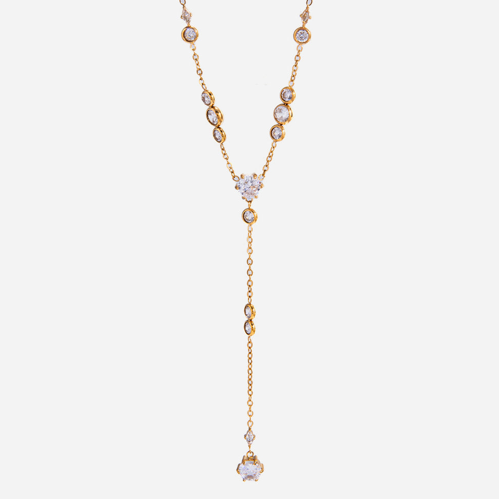 Starlight Y-Shaped Lariat Necklace (Gold Tone Delicate Drop Pendant)