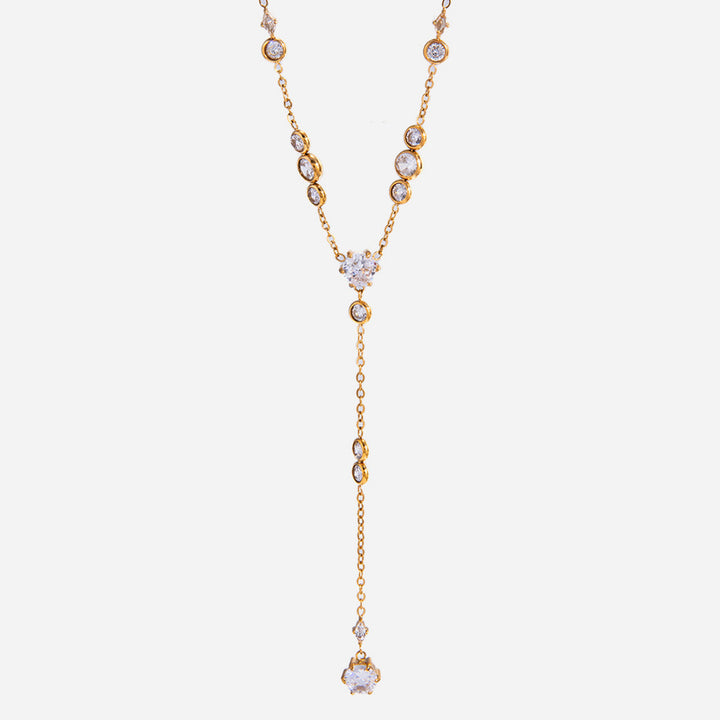 Starlight Y-Shaped Lariat Necklace (Gold Tone Delicate Drop Pendant)