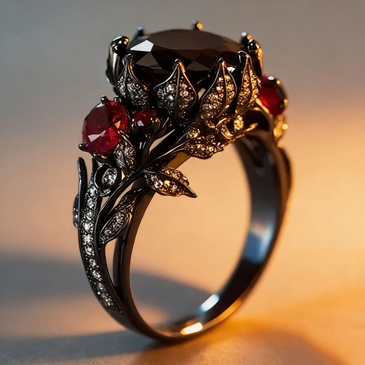 Dark Gothic Vine Garnet Statement Ring (Vintage Luxury Women's Band)