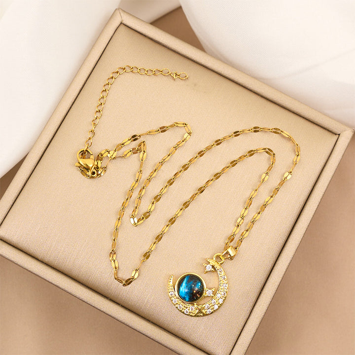 Starry Sky Series Necklace, Multi-Style Moon Star Planet Dolphin Paved Diamond Dainty Women Clavicle Chain