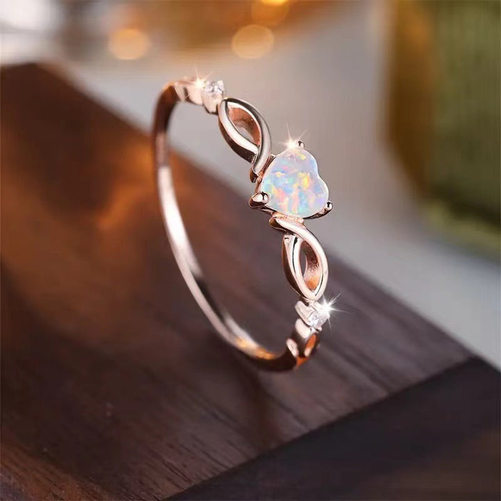 Heart Opal Intertwined Ring (Light Luxury Niche Iridescent Ring)