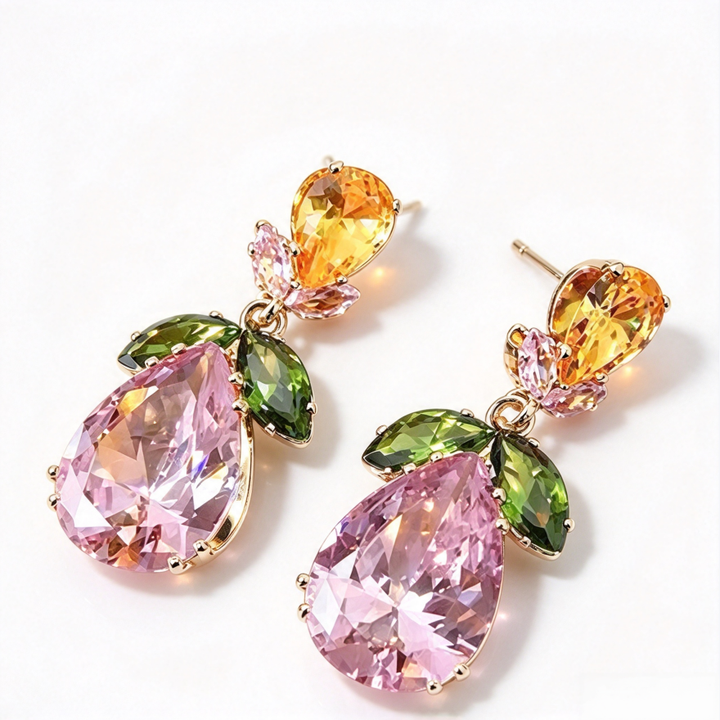 S925 Silver Multi-Color Teardrop Diamond Drop Earrings
