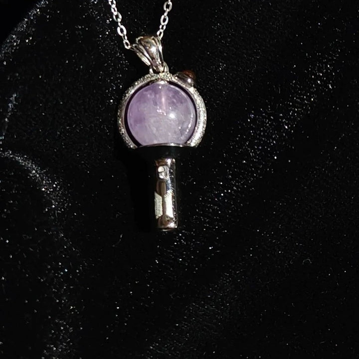 Exquisite Round Amethyst Magic Wand Pendant Necklace, Luxury Paved Crystal Minimalist Clavicle Chain for Women