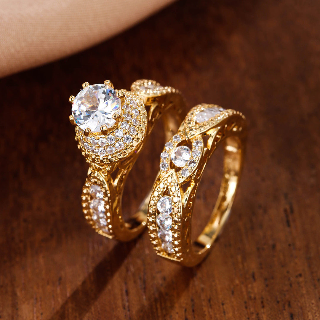Floral Stackable Halo Diamond Ring Set (Vintage Luxury Wedding Ring Style)