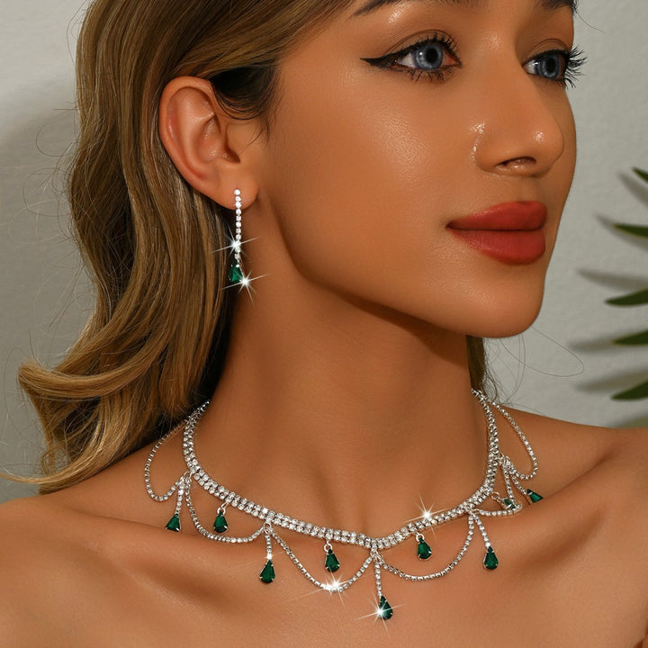 Tassel Drop Rhinestone Choker & Earring Set (Light Luxury Gala Accessory Set)