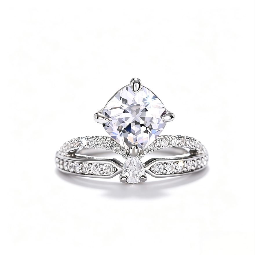 S925 Silver Cushion‑Cut Twisted Shank Diamond Ring, Two‑Color Option Luxury Engagement Ring for Women