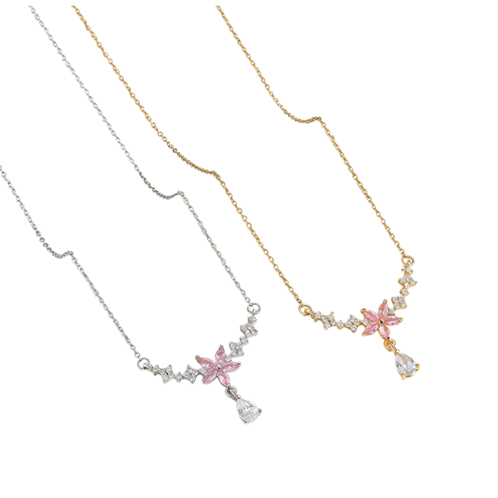 Cherry Blossom Drop Diamond Necklace (Luxury Sweetheart Clavicle Chain)