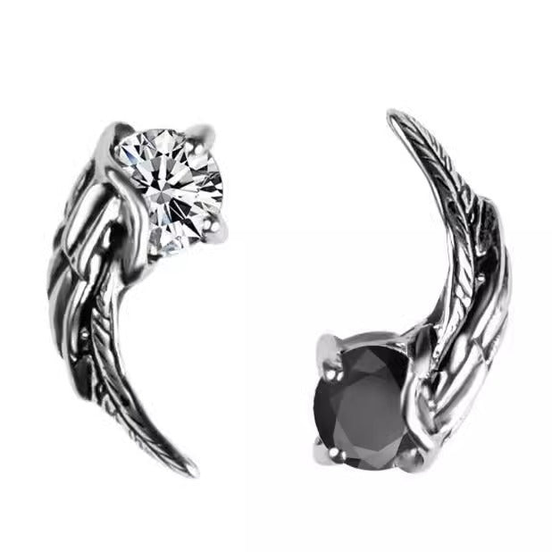 Angel Wing Asymmetric Colored Diamond Studs (Light Luxury Niche Dark Style Earrings)