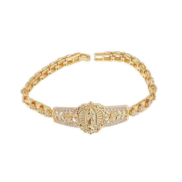 Virgin Mary Embossed Multi‑Style Openwork Gold‑Tone Bracelet